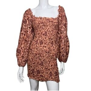 Free People Smock It To Me Apricot Orange Combo Floral Long Sleeve Midi Dress